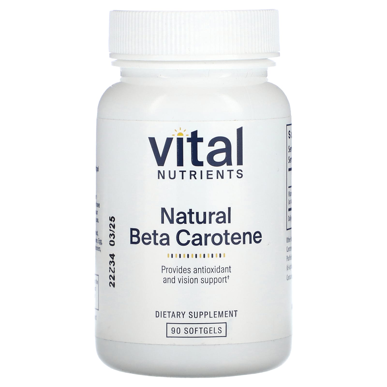 Vital Nutrients, Natural Beta Carotene, 90 Softgels UPC 693465403112 | HiLife Vitamins